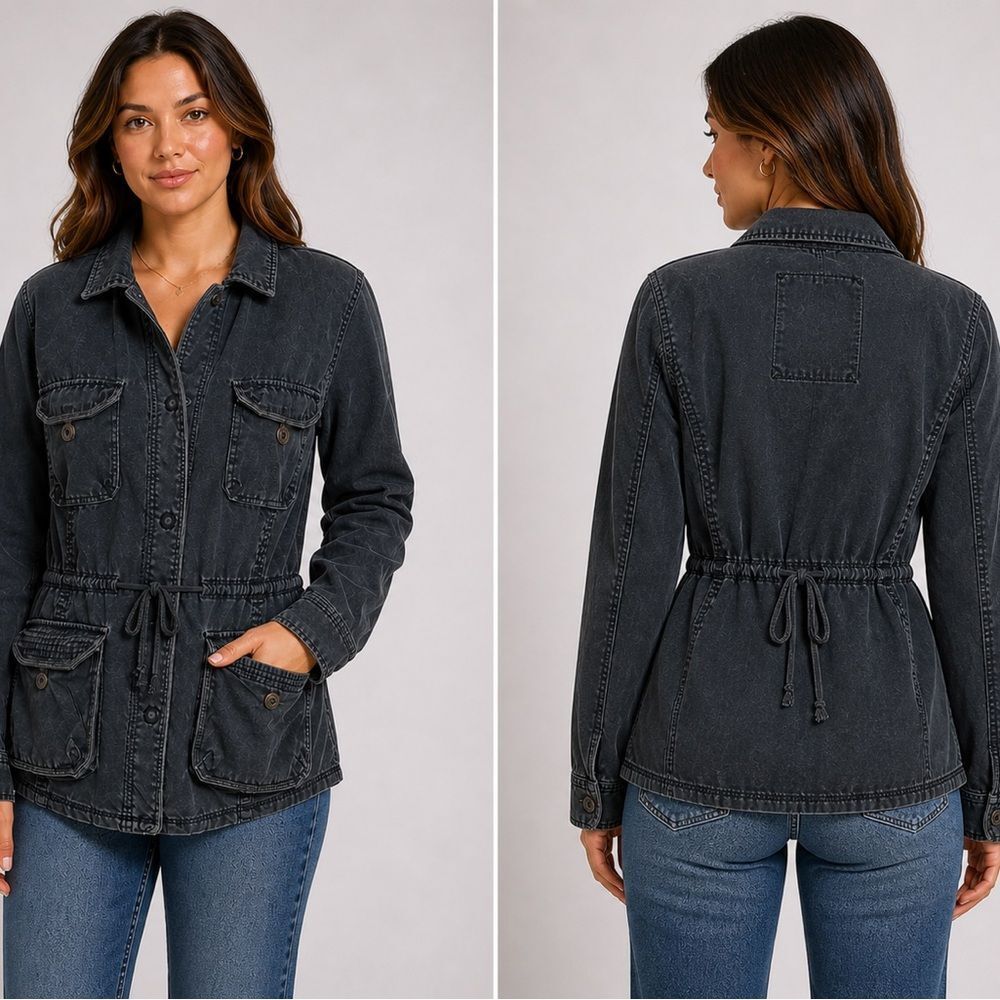 American Eagle Outfitters Washed Black/Navy Blue Utility Drawstring Jacket XL